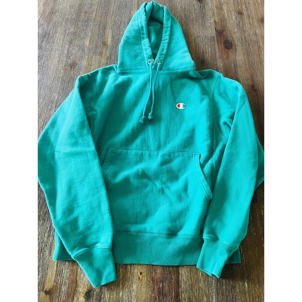 Champion Reverse Weave Hoodie Teal Green Small GF68 P3C Sweatshirt Men's S
